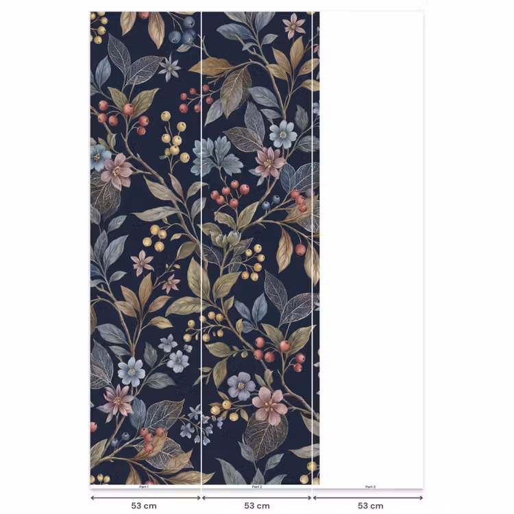 Behang - Bloemen - Bladeren - Patroon - Botanisch - Donkerblauw — 6