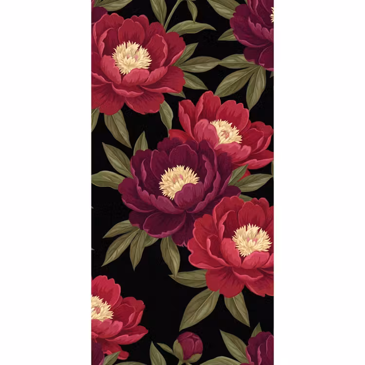Behang - Bloemen - Patroon - Botanisch - Rood - Zwart — 2