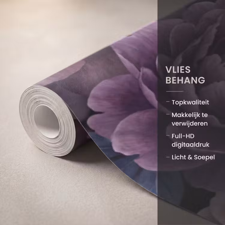 Behang - Bloemen - Patroon - Donker - Botanisch - Paars — 3