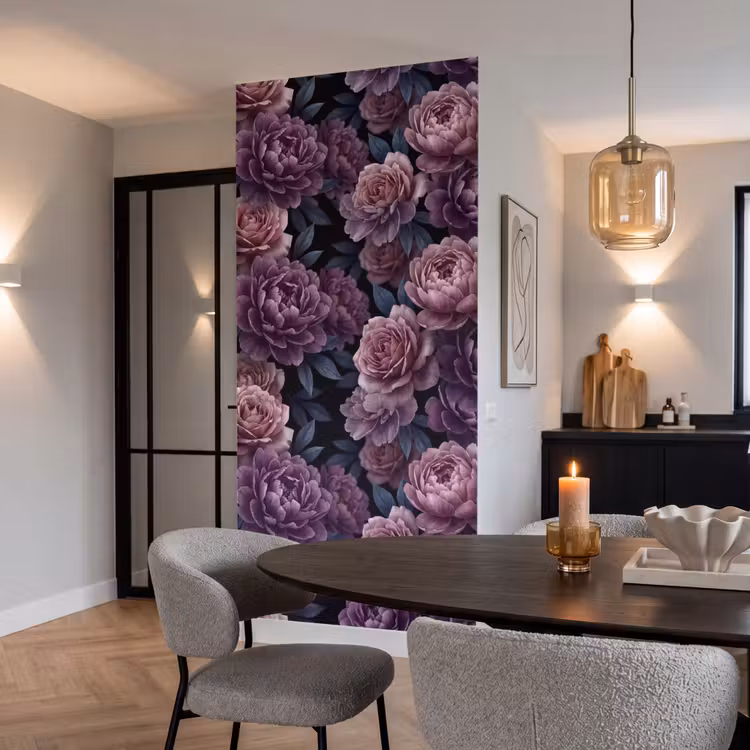 Behang - Bloemen - Patroon - Donker - Botanisch - Paars — 5