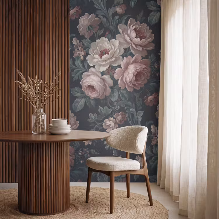 Behang - Bloemen - Patroon - Sierlijk - Roze - Donker — 4