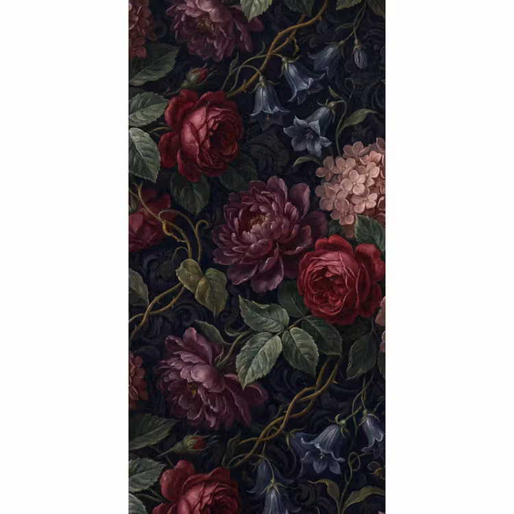 Behang - Bloemen - Rood - Klassiek - Donker - Patroon — 2