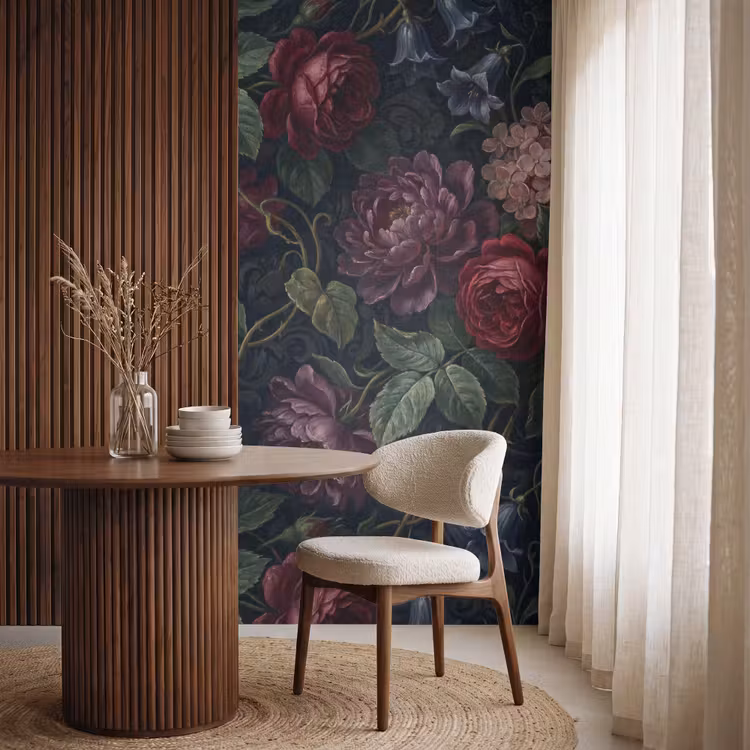 Behang - Bloemen - Rood - Klassiek - Donker - Patroon — 4