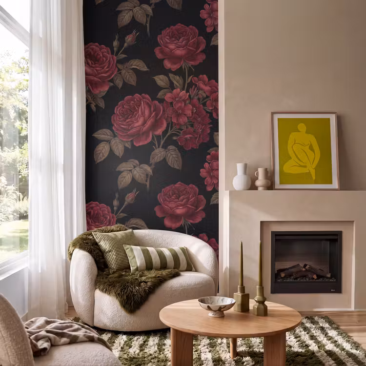 Behang - Bloemen - Roos - Patroon - Klassiek - Rood — 1