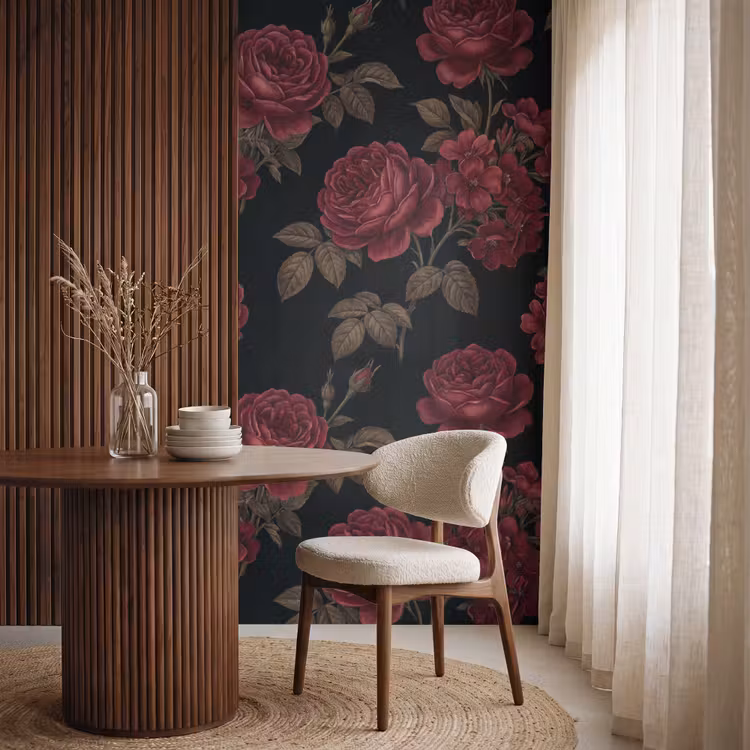 Behang - Bloemen - Roos - Patroon - Klassiek - Rood — 4