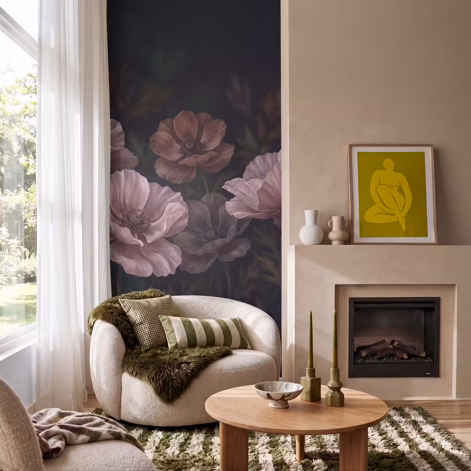 Behang - Bloemen - Natuur - Roze - Donker - Modern — 1