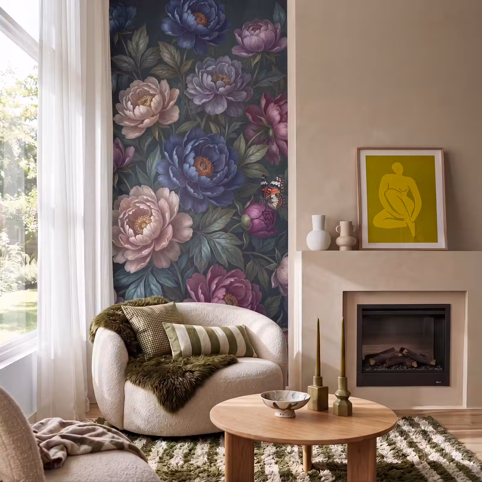 Behang - Bloemen - Vlinder - Natuur - Modern - Paars — 1