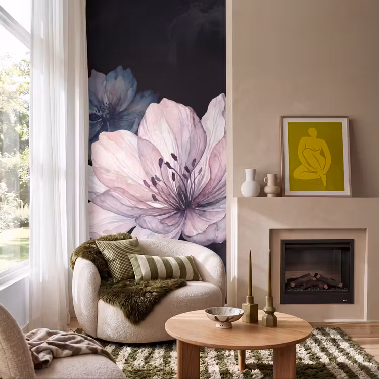 Behang - Bloemen - Aquarel - Modern - Roze - Donker — 1
