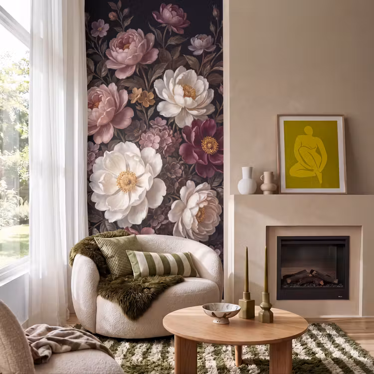 Behang - Bloemen - Boeket - Klassiek - Donker - Rood — 1