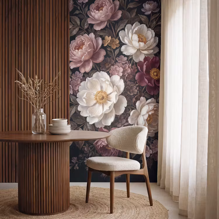 Behang - Bloemen - Boeket - Klassiek - Donker - Rood — 4