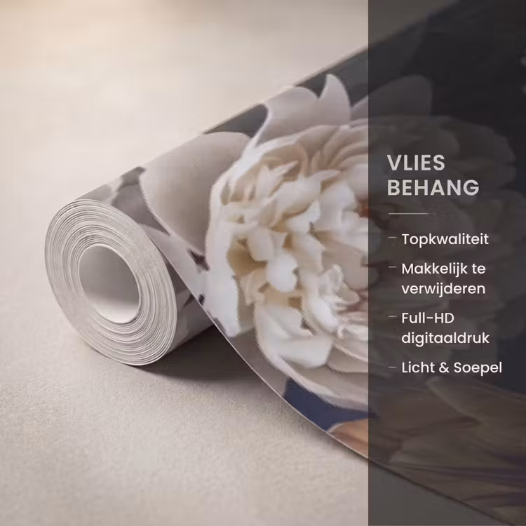 Behang - Bloemen - Donker - Elegant - Natuur - Wit — 3
