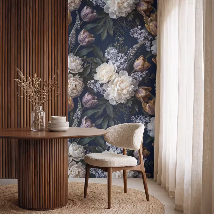 Behang - Bloemen - Donker - Elegant - Natuur - Wit — 4