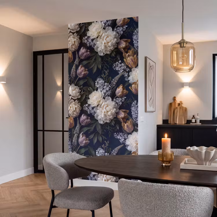 Behang - Bloemen - Donker - Elegant - Natuur - Wit — 5