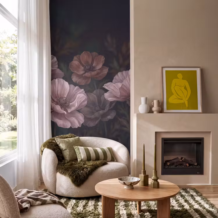 Behang - Bloemen - Natuur - Roze - Donker - Modern — 1