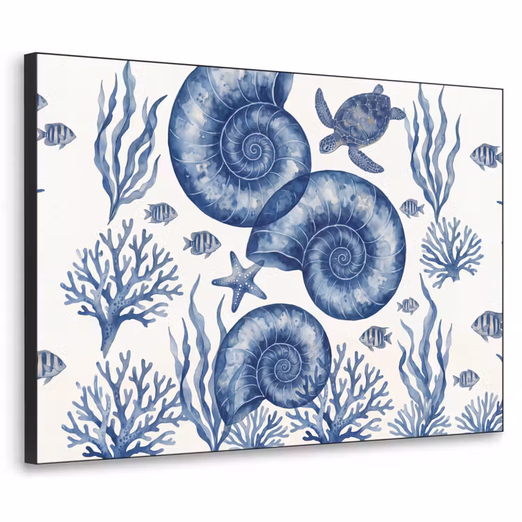 Art Frame - Schelp - Spiraal - Zeeleven - Aquarel - Blauw — 1