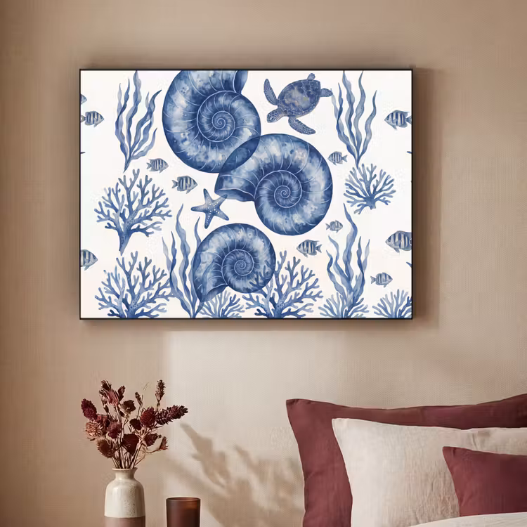 Art Frame - Schelp - Spiraal - Zeeleven - Aquarel - Blauw — 2
