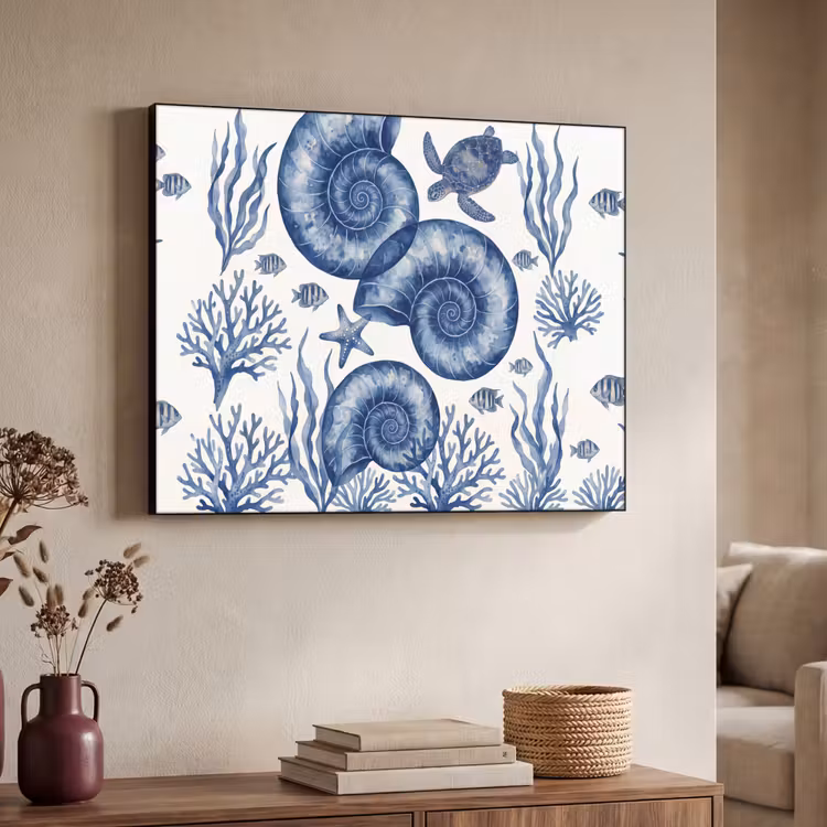 Art Frame - Schelp - Spiraal - Zeeleven - Aquarel - Blauw — 4