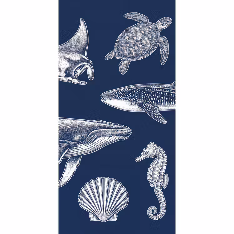 Behang - Dieren - Zeeleven - Oceaan - Graveren - Blauw — 2
