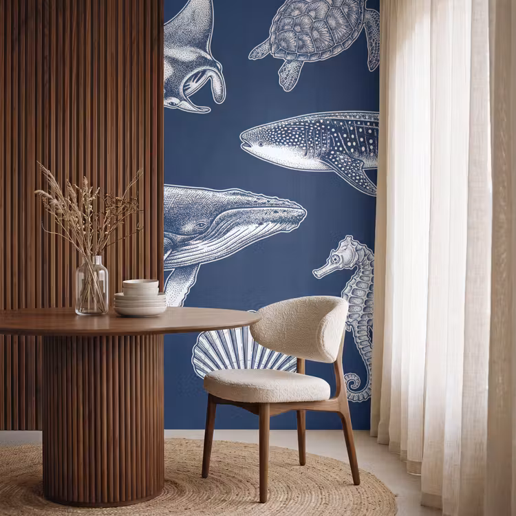 Behang - Dieren - Zeeleven - Oceaan - Graveren - Blauw — 4
