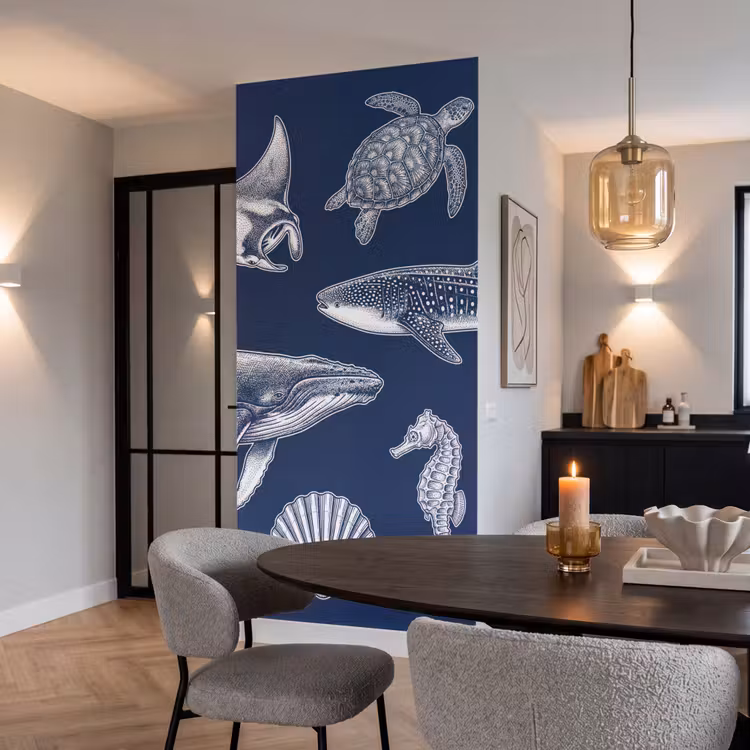 Behang - Dieren - Zeeleven - Oceaan - Graveren - Blauw — 5