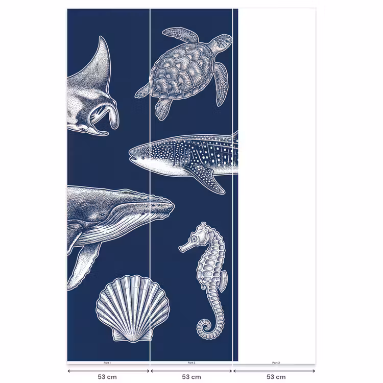 Behang - Dieren - Zeeleven - Oceaan - Graveren - Blauw — 6