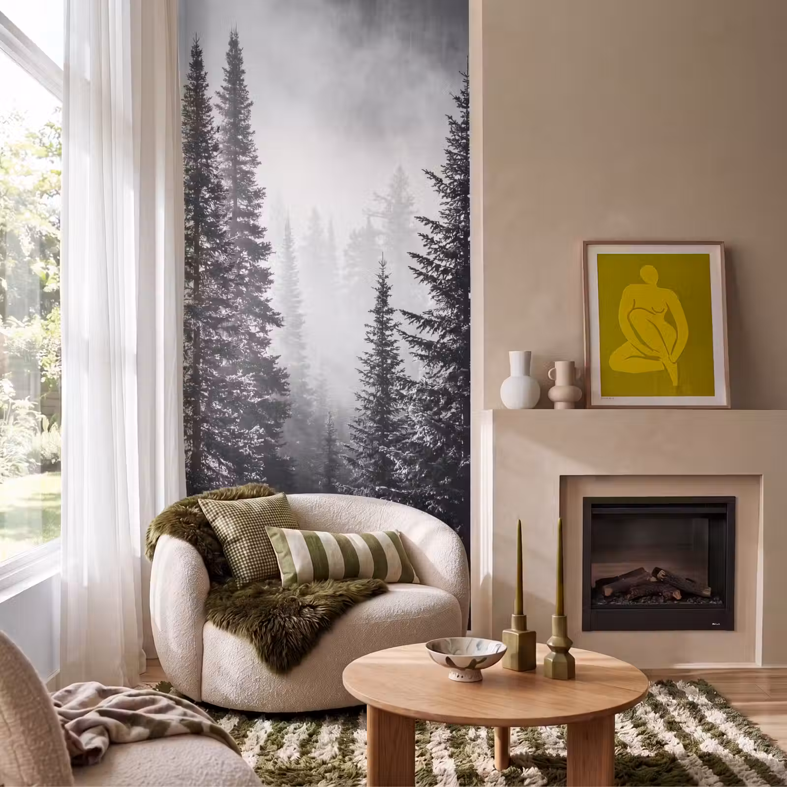 Behang - Bos - Mist - Winter - Monochroom - Natuur — 1