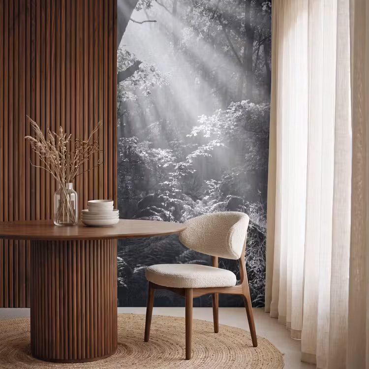 Behang - Bos - Lichtstralen - Natuur - Zwart-wit — 4