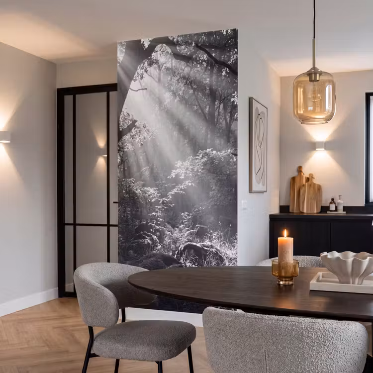 Behang - Bos - Lichtstralen - Natuur - Zwart-wit — 5