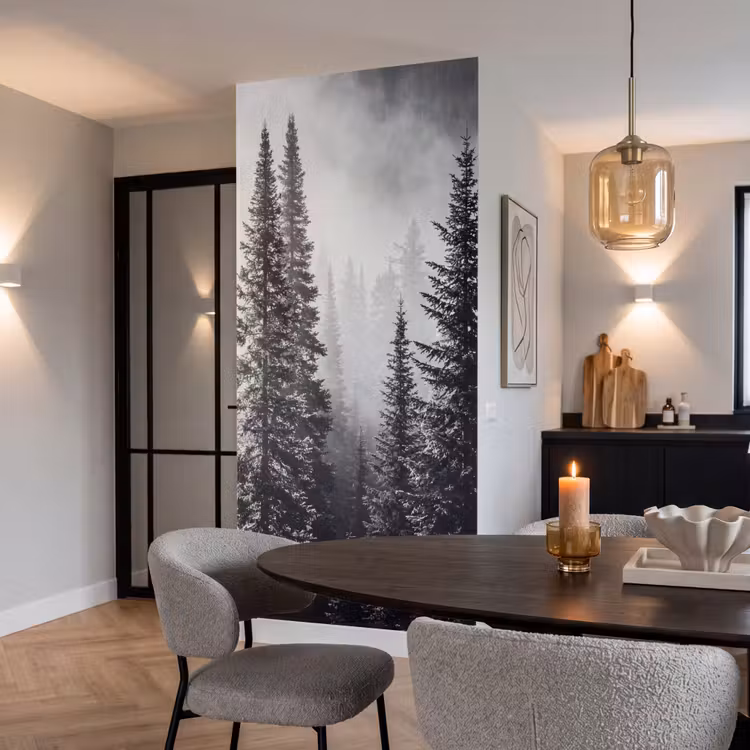 Behang - Bos - Mist - Winter - Monochroom - Natuur — 5