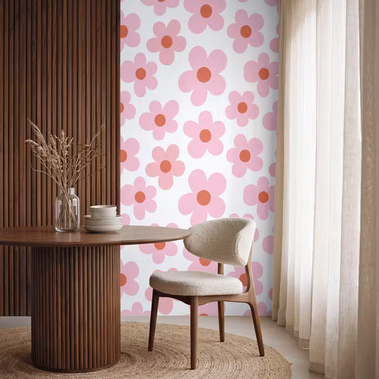 Behang - Bloemen - Patroon - Modern - Roze - Wit — 4