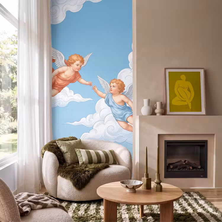 Behang - Engel - Vliegend - Klassiek - Blauw — 1