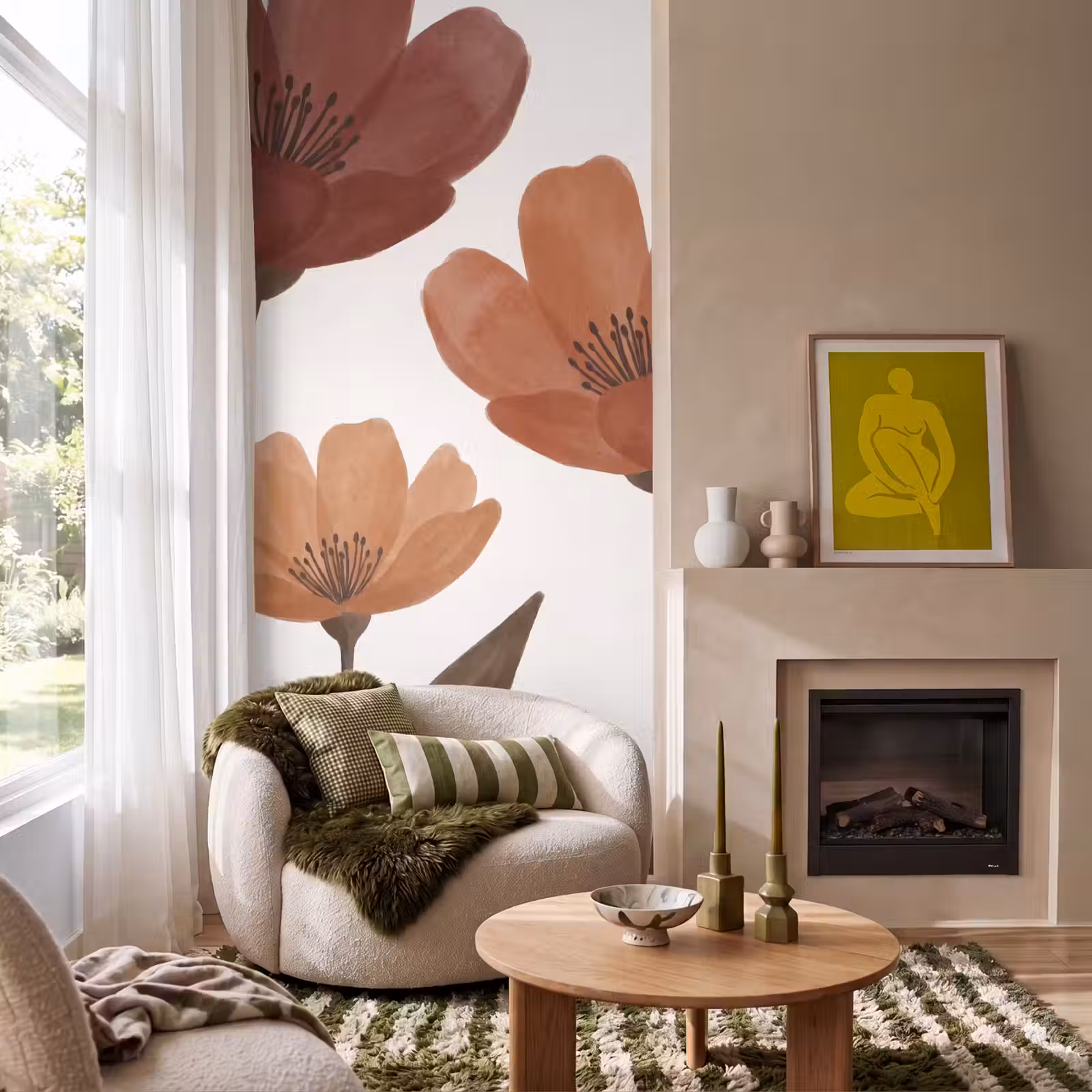 Behang - Bloemen - Abstract - Modern - Bruin - Decoratief — 1