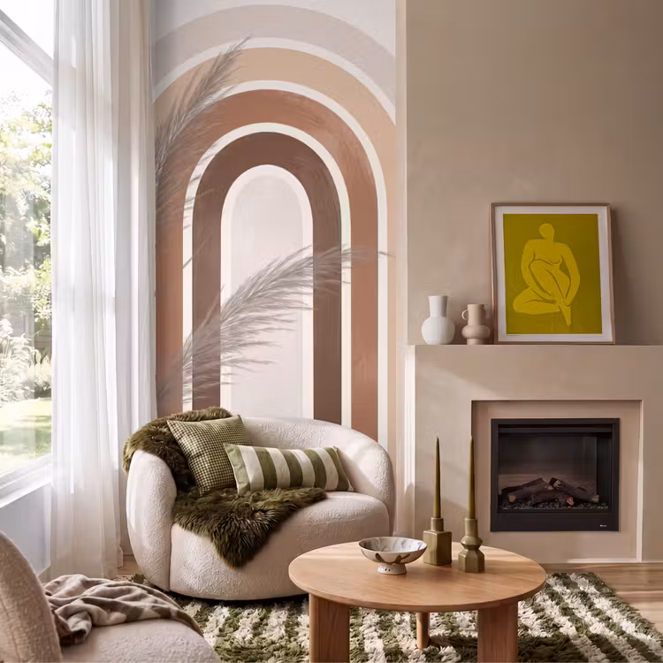 Behang - Abstract - Bogen - Plant - Boho - Beige — 1
