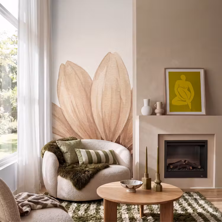 Behang - Bloemen - Bloemblad - Natuur - Aquarel - Beige — 1