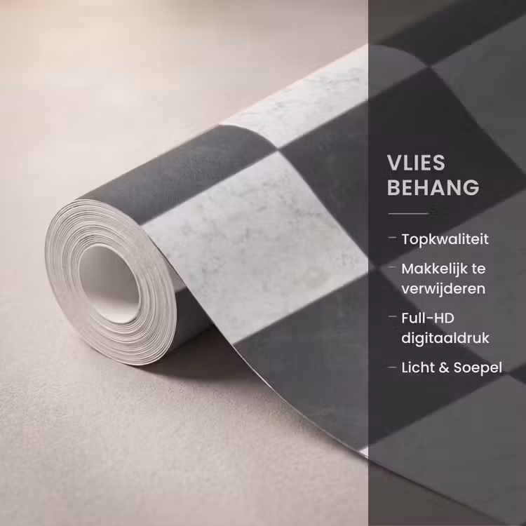 Behang - Dambord - Marmer - Zwart - Wit — 3