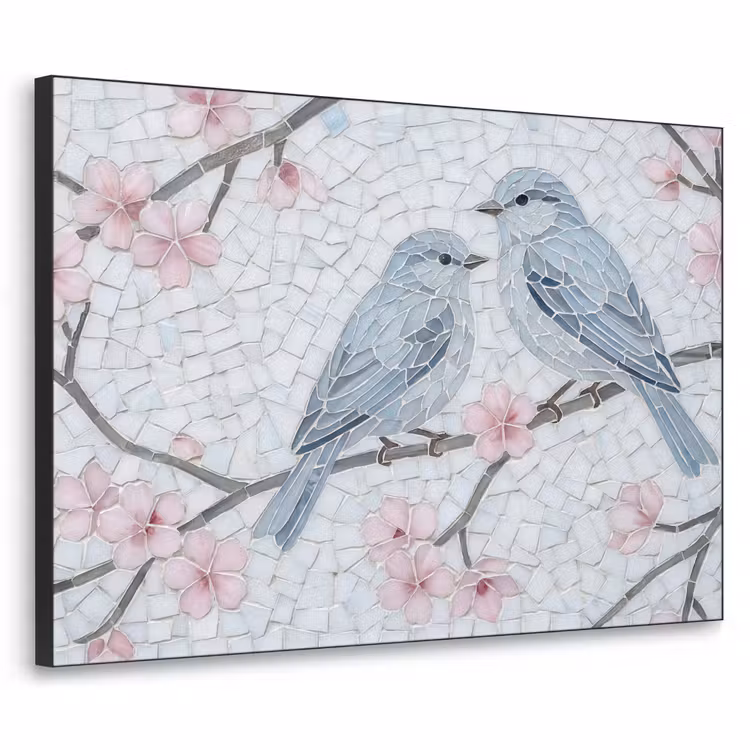 Art Frame - Vogel - Bloemen - Natuur - Mozaïek - Roze — 1