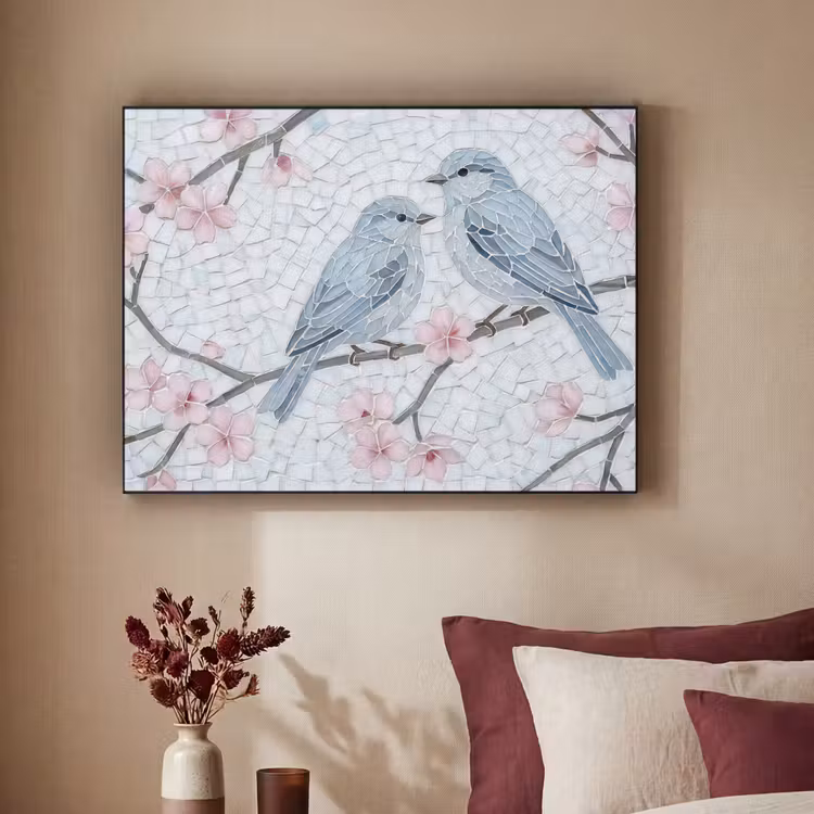 Art Frame - Vogel - Bloemen - Natuur - Mozaïek - Roze — 2