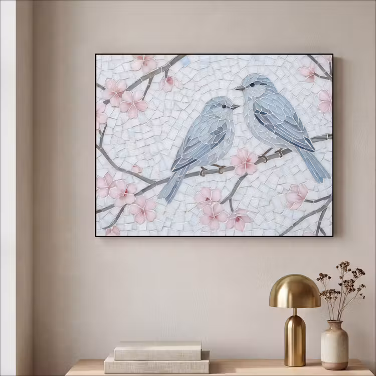 Art Frame - Vogel - Bloemen - Natuur - Mozaïek - Roze — 3