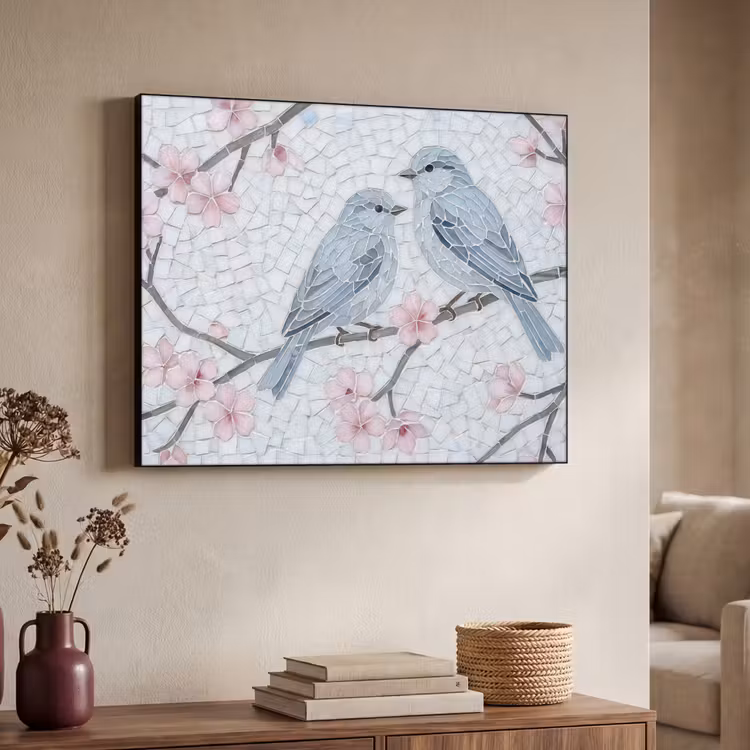 Art Frame - Vogel - Bloemen - Natuur - Mozaïek - Roze — 4