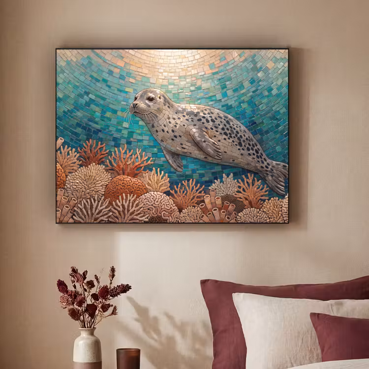 Art Frame - Zeehond - Mozaïek - Onderwater - Dieren - Blauw — 2
