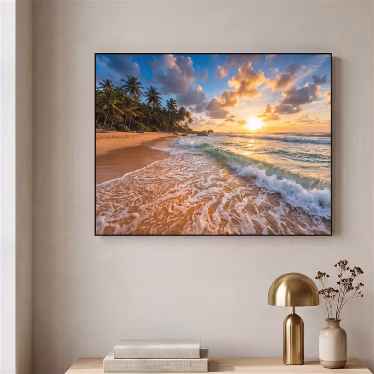Art Frame - Strand - Zonsondergang - Golven - Natuur - Goud — 3