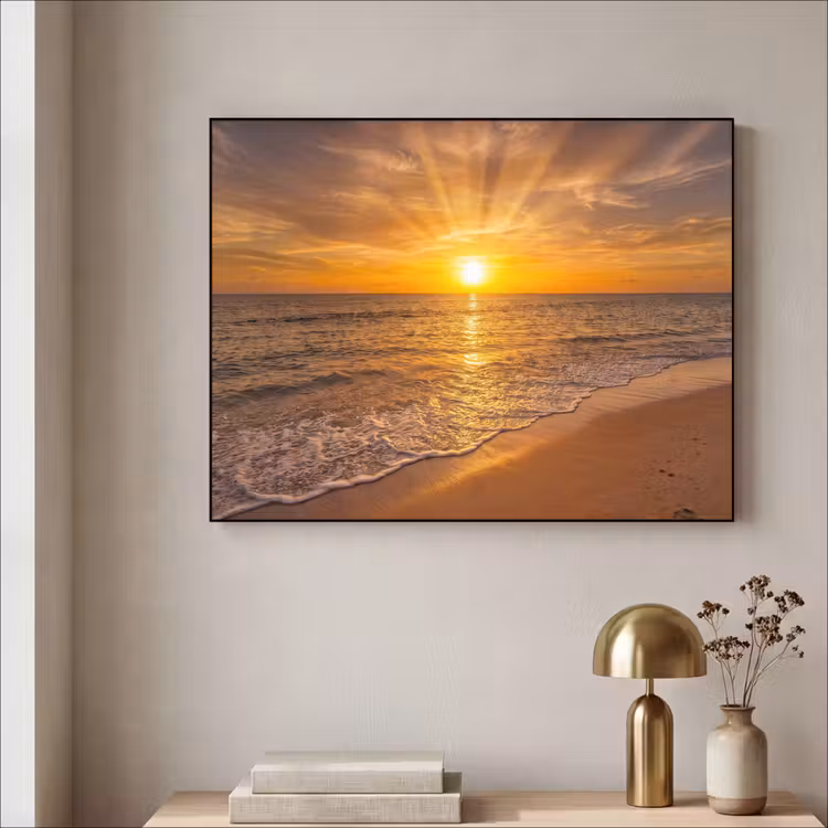 Art Frame - Zee - Zonsondergang - Golven - Kust - Oranje — 3