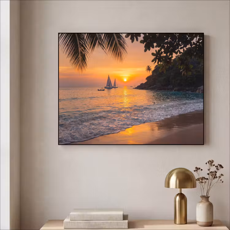 Art Frame - Zee - Zonsondergang - Boot - Natuur - Oranje — 3