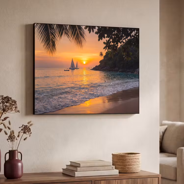 Art Frame - Zee - Zonsondergang - Boot - Natuur - Oranje — 4