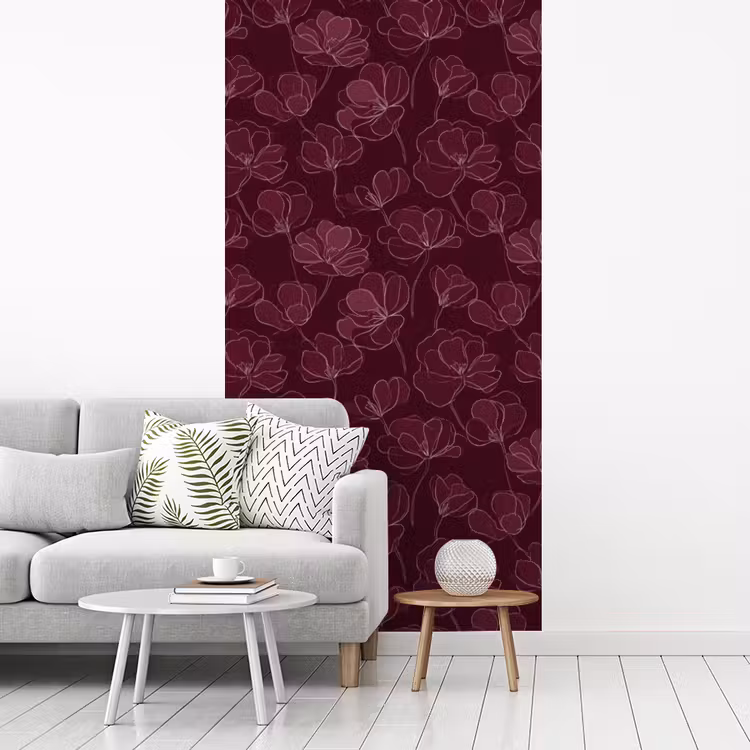 Behang - Bloemen - Patroon - Bordeauxrood — 3