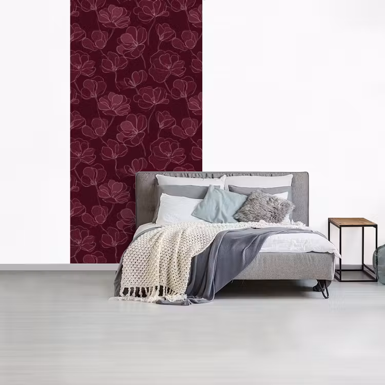 Behang - Bloemen - Patroon - Bordeauxrood — 4