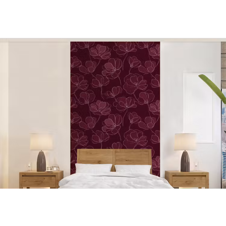 Behang - Bloemen - Patroon - Bordeauxrood — 5