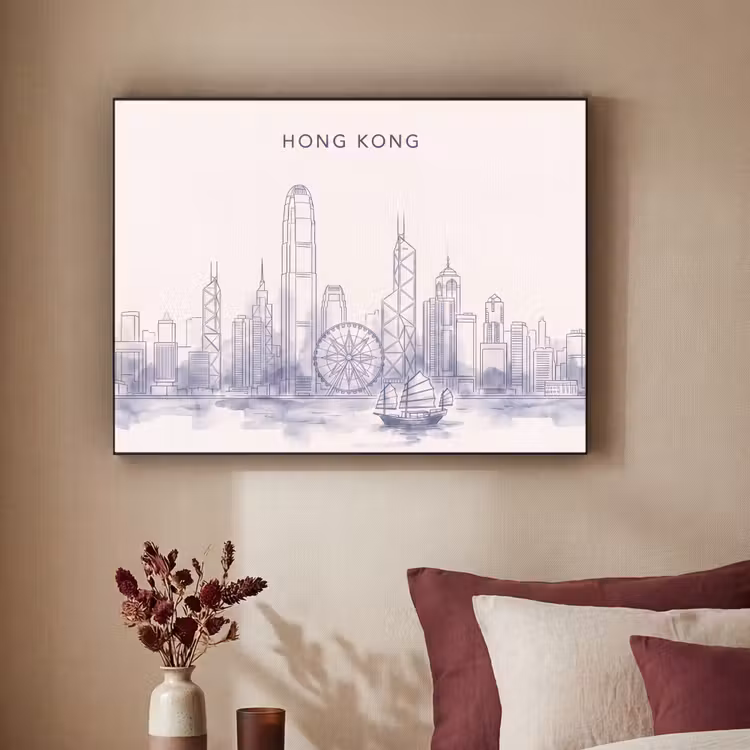 Art Frame - Stad - Skyline - Water - Lijntekening - Blauw — 2