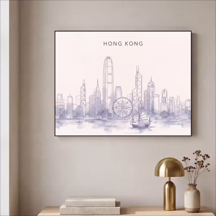 Art Frame - Stad - Skyline - Water - Lijntekening - Blauw — 3