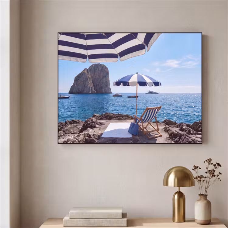 Art Frame - Strand - Ligstoel - Parasol - Zomer - Blauw — 3